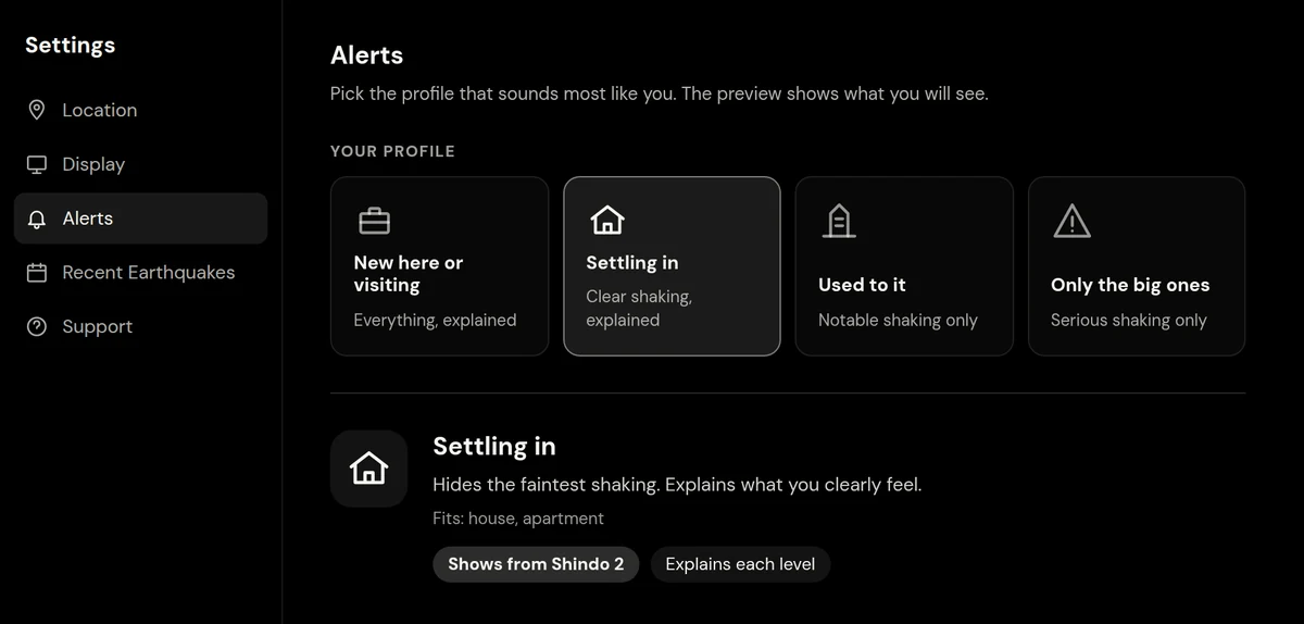 Alert profiles in Settings