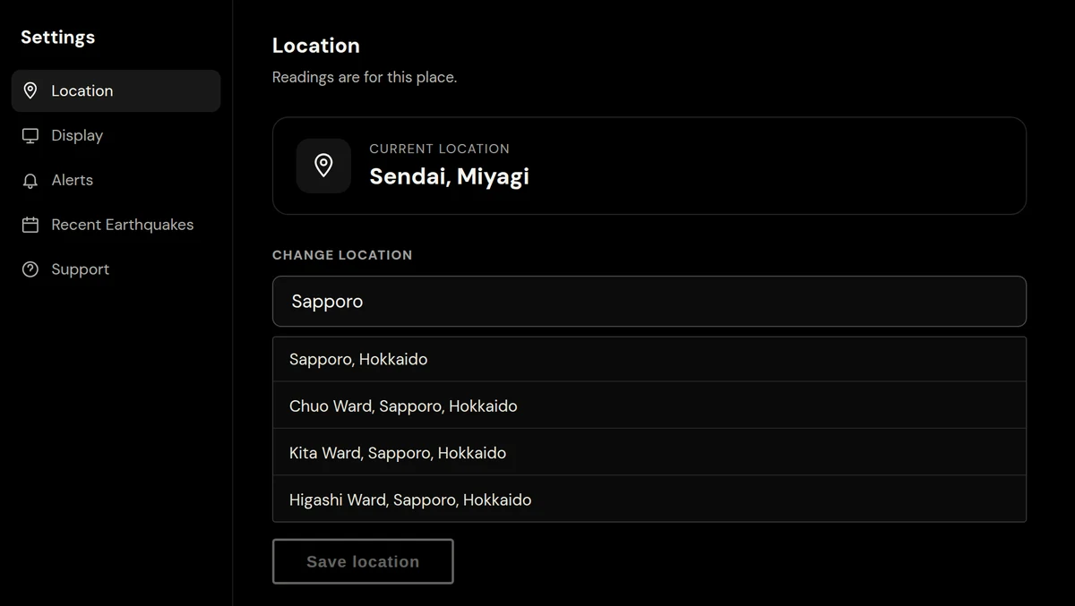 Location search in Settings